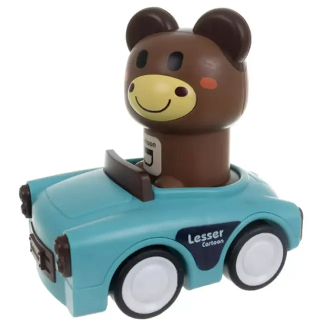 Ruhhy Speelgoedauto’s – 4 kleurrijke dierautootjes met push & go mechanisme