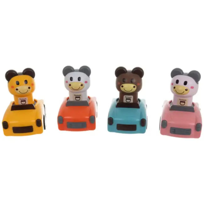 Ruhhy Speelgoedauto’s – 4 kleurrijke dierautootjes met push & go mechanisme