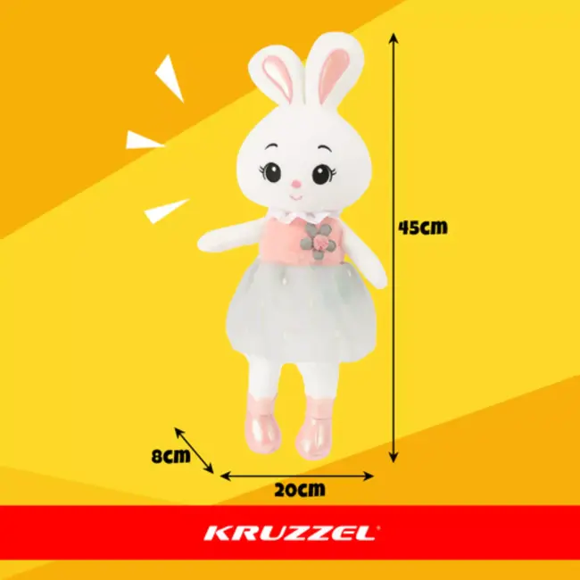Kruzzel knuffelkonijn – pluche konijn van 45 cm, zachte kinderknuffel in wit en roze