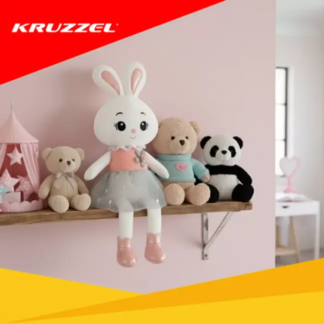 Kruzzel knuffelkonijn – pluche konijn van 45 cm, zachte kinderknuffel in wit en roze