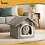 Purlov Grijs kattenhuis – pluche bed met dak en kussen