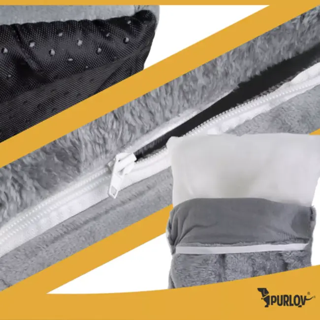 Purlov Grijs kattenhuis – pluche bed met dak en kussen