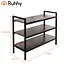 Ruhhy schoenenkast – 3-laags metalen schoenenrek met houten planken in moderne loftstijl