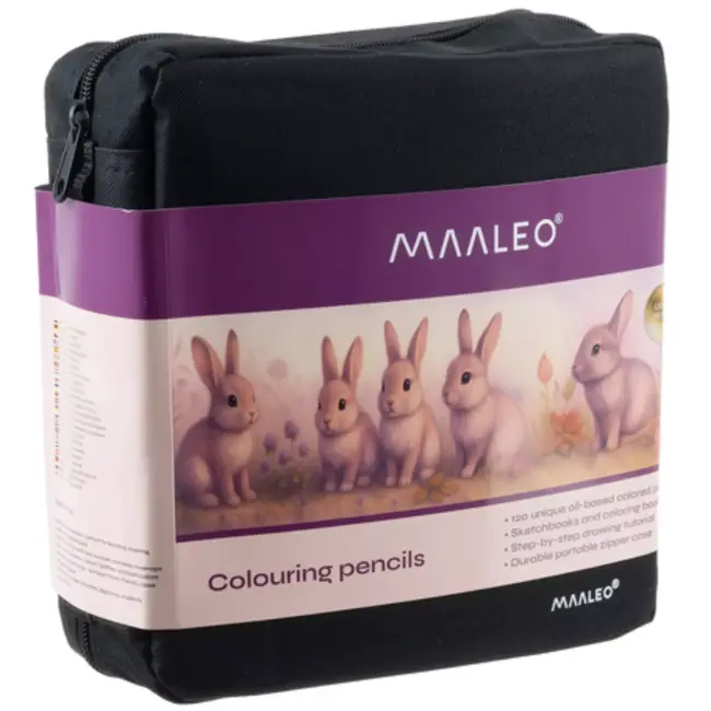 Maaleo teken- en kleurset 120 kleuren – complete creatieve potlodenset met luxe etui, schetsboek en oefenboek