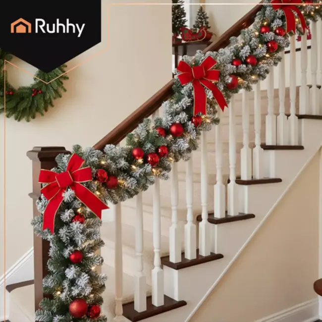 Ruhhy Kerstslinger met sneeuw 270 cm – Dikke kunstguirlande kerstdecoratie, buigbaar en herbruikbaar voor binnen en buiten