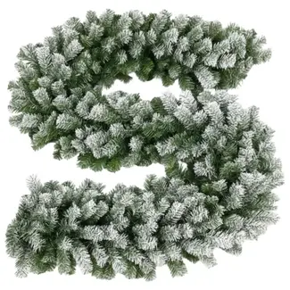 Ruhhy Kerstslinger met sneeuw 270 cm – Dikke kunstguirlande kerstdecoratie, buigbaar en herbruikbaar voor binnen en buiten
