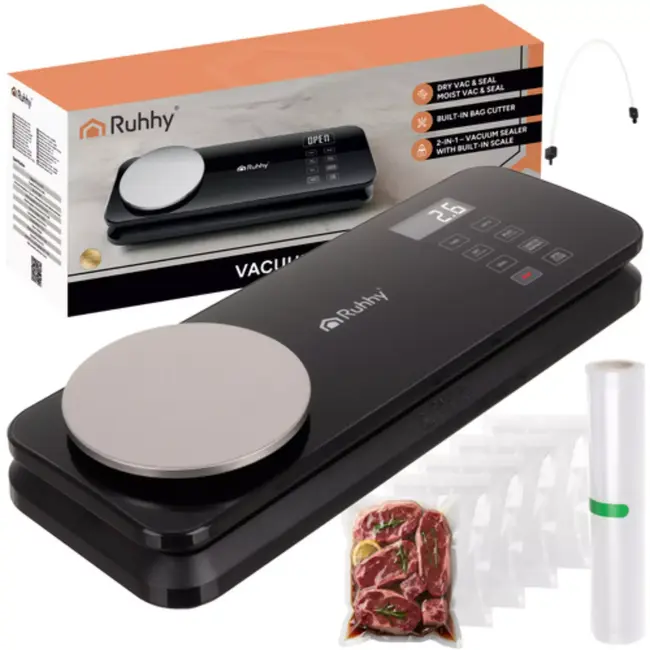 Ruhhy 2-in-1 vacuümmachine met weegschaal en dubbele pomp – 120W – 6 standen – snijder