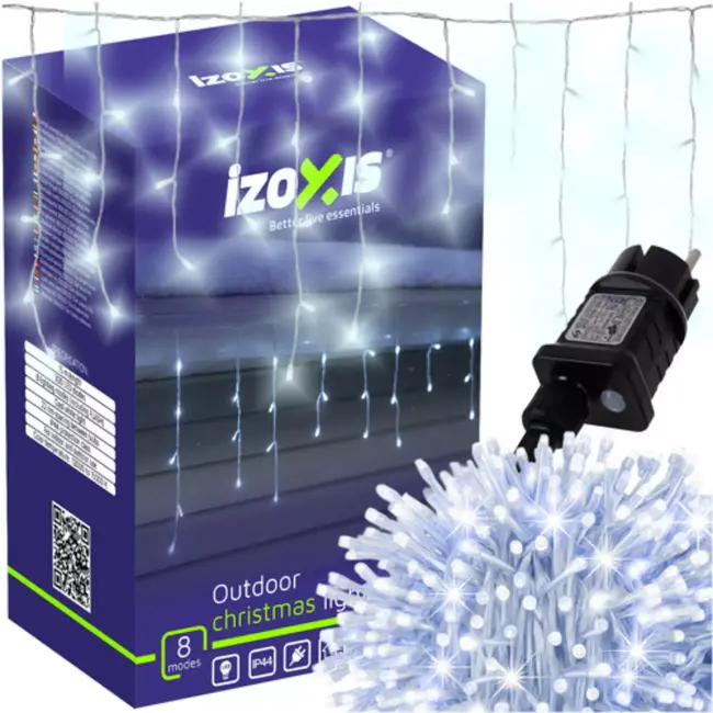 Izoxis Buitenverlichting 15 m – 300 LED koud wit – weerbestendig lichtsnoer met 8 standen
