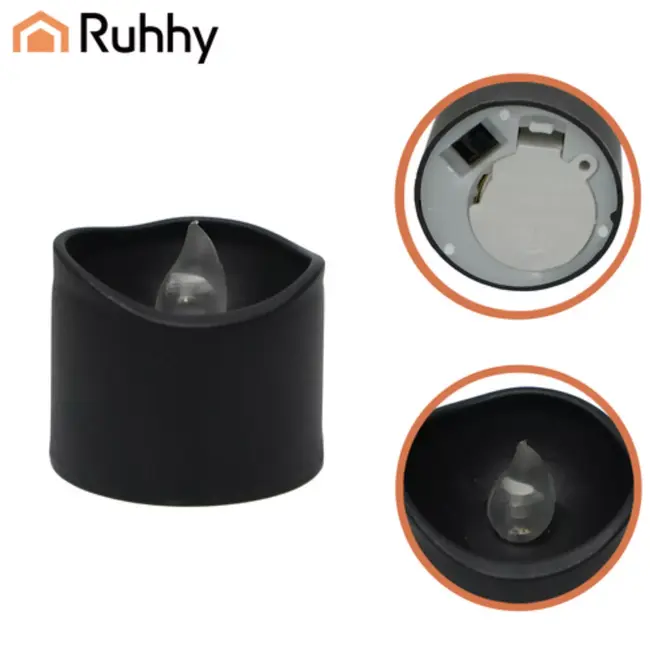 Ruhhy Zwarte LED kaarsen 12 stuks – warm wit flikkereffect, veilig zonder rook of vuur, inclusief batterijen