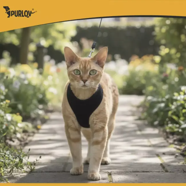 Purlov Drukvrij honden- en kattenharnas XS – verstelbaar, ademend en reflecterend tuig inclusief 150 cm looplijn