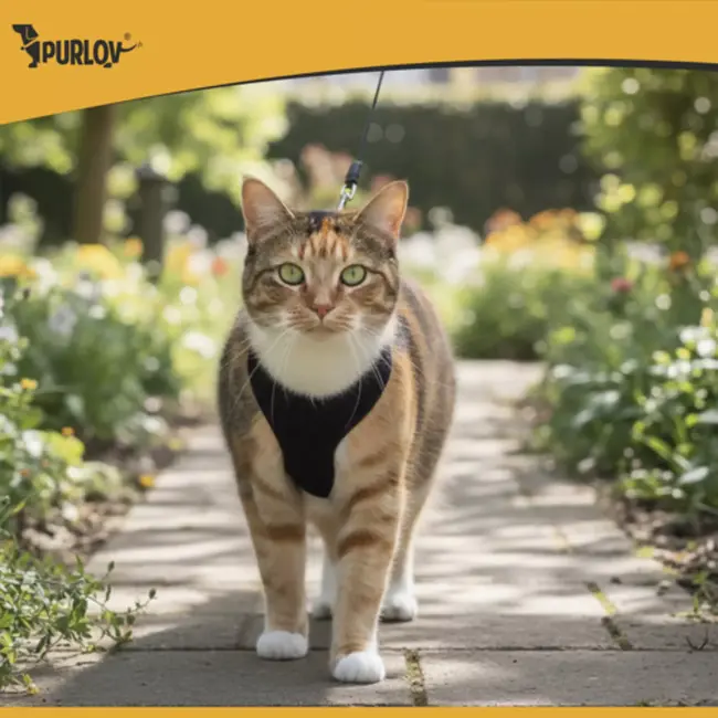 Purlov Drukvrij honden- en kattenharnas S – verstelbaar, ademend en reflecterend tuig inclusief 150 cm looplijn