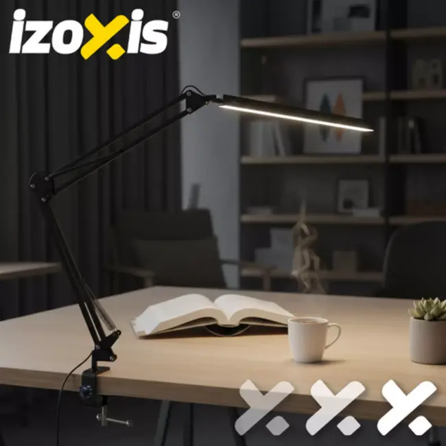 Izoxis 2-in-1 bureaulamp – verstelbare metalen arm, dimbaar LED-licht en tafelklem voor werk of studie