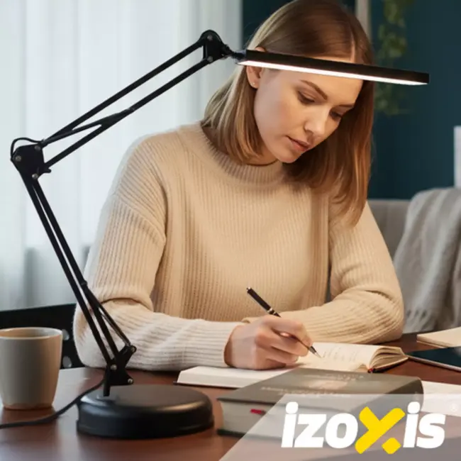 Izoxis 2-in-1 bureaulamp – verstelbare metalen arm, dimbaar LED-licht en tafelklem voor werk of studie