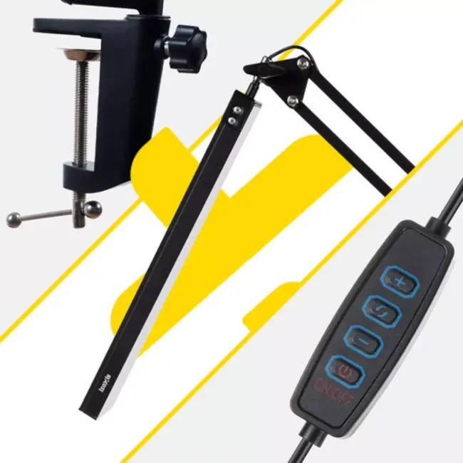 Izoxis 2-in-1 bureaulamp – verstelbare metalen arm, dimbaar LED-licht en tafelklem voor werk of studie