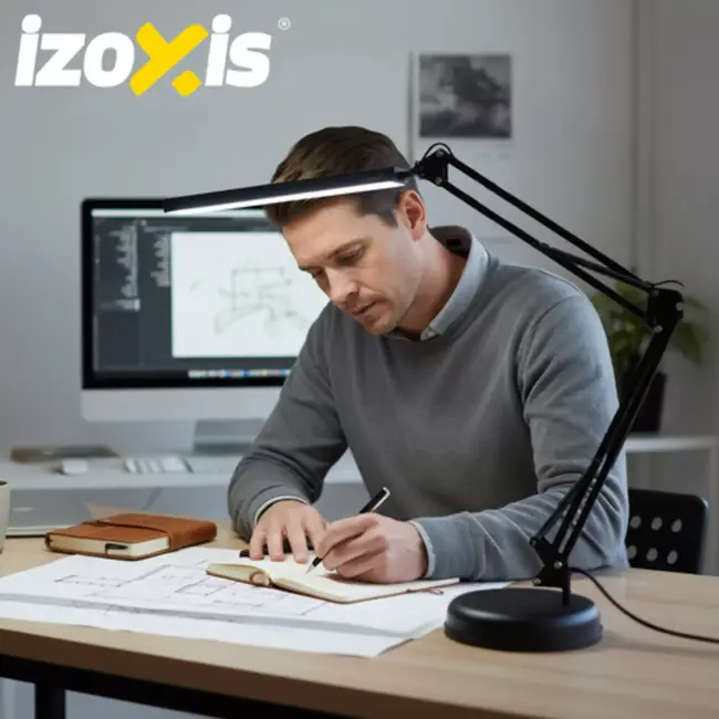 Izoxis 2-in-1 bureaulamp – verstelbare metalen arm, dimbaar LED-licht en tafelklem voor werk of studie