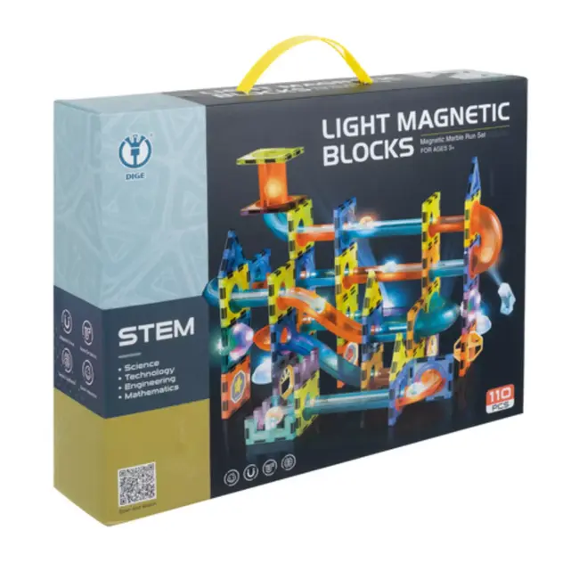 Ruhhy Educatieve magnetische bouwset 110-delig – knikkerbaan met LED-licht, STEM speelgoed voor creatieve kinderen