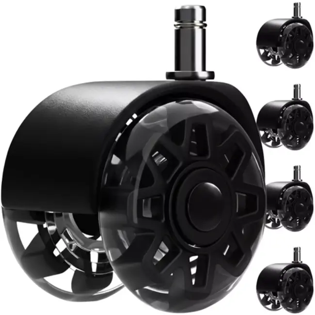 Ruhhy stille bureaustoelwielen 5 stuks – 2,5" PU wielen met stalen lagers voor krasvrije vloeren