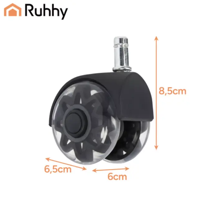 Ruhhy stille bureaustoelwielen 5 stuks – 2,5" PU wielen met stalen lagers voor krasvrije vloeren