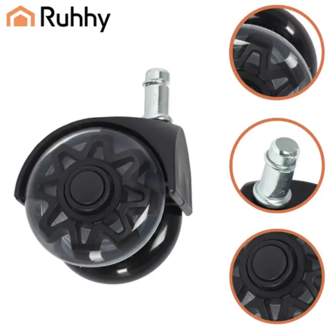 Ruhhy stille bureaustoelwielen 5 stuks – 2,5" PU wielen met stalen lagers voor krasvrije vloeren