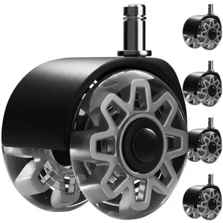 Ruhhy grijze bureaustoelwielen 5 stuks – stille, krasvrije PU wielen met stalen lagers voor parket en tegels