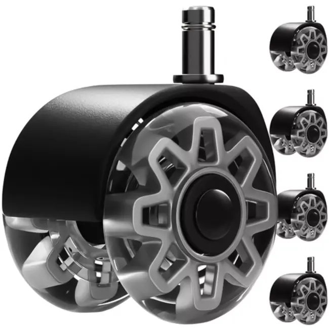 Ruhhy grijze bureaustoelwielen 5 stuks – stille, krasvrije PU wielen met stalen lagers voor parket en tegels