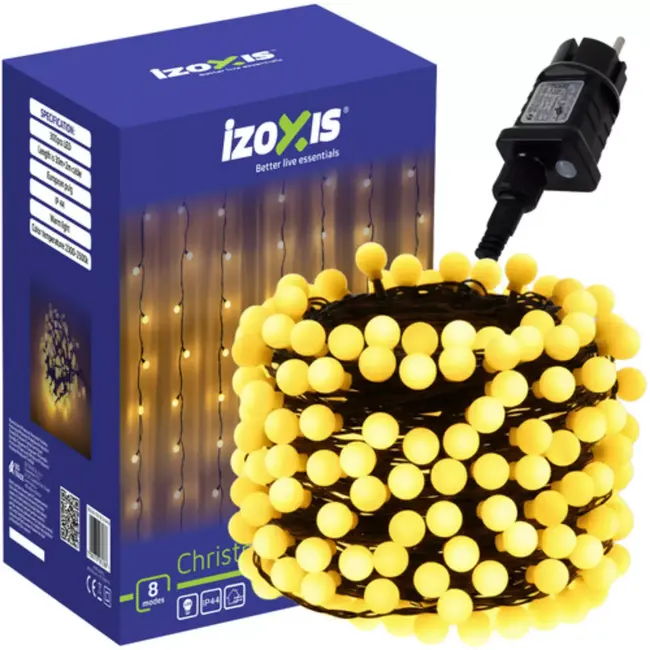 Izoxis kerstverlichting 300 LED – 30 m warm wit, IP44 buitenverlichting met 8 modi en flitseffect voor kerstdecoratie