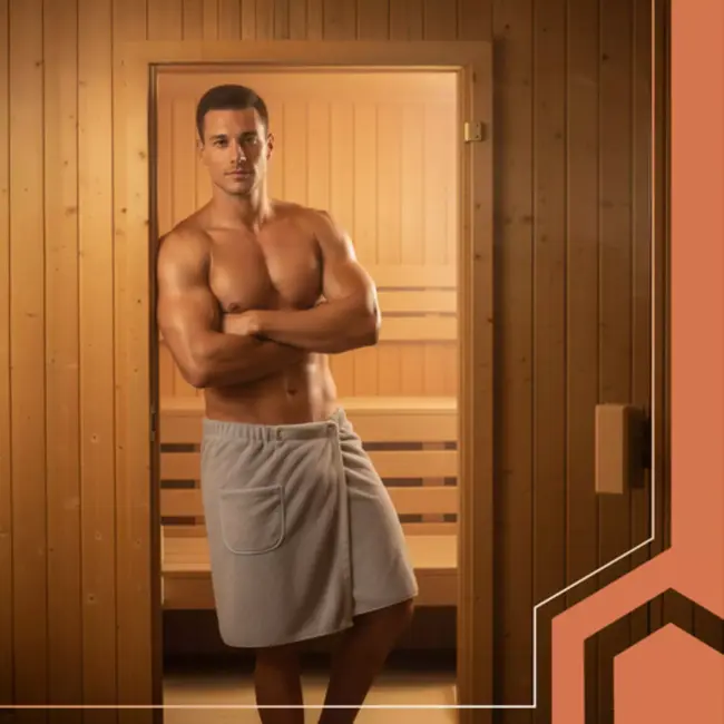 Ruhhy saunakilt heren – sneldrogende katoenen omslagdoek met elastische band en zak voor sauna, spa of sportschool