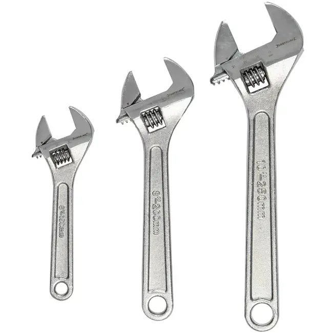 Silverline Moersleutelset verstelbaar - verchroomd staal - 150/200/250 mm - zilver - 3 stuks - aandraaien van bouten en moeren
