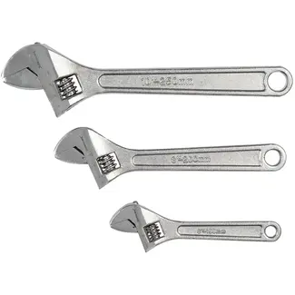 Silverline Moersleutelset verstelbaar - verchroomd staal - 150/200/250 mm - zilver - 3 stuks - aandraaien van bouten en moeren