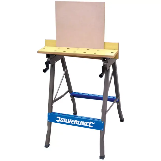 Silverline zware werkbank - stalen frame - kantelbaar werkblad 0°, 45°, 90° - 2x 60,5 x 12 cm - zwart - 150 kg - werkplaats