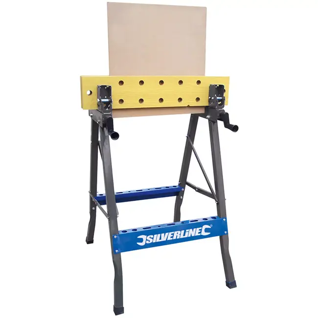 Silverline zware werkbank - stalen frame - kantelbaar werkblad 0°, 45°, 90° - 2x 60,5 x 12 cm - zwart - 150 kg - werkplaats