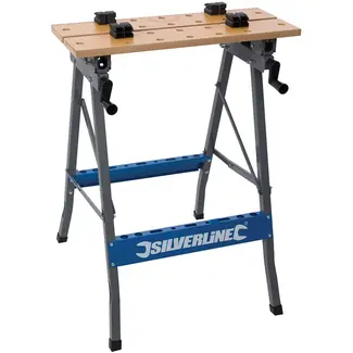 Silverline zware werkbank - stalen frame - kantelbaar werkblad 0°, 45°, 90° - 2x 60,5 x 12 cm - zwart - 150 kg - werkplaats