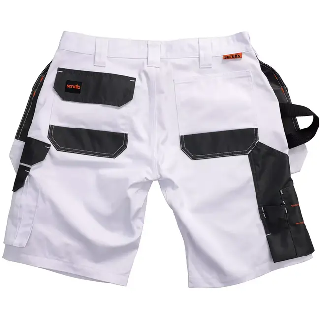 Scruffs korte werkbroek met holsterzakken - gerecycled polyester-katoen met elastaan - maat 50 - wit - voor gereedschap en bouw