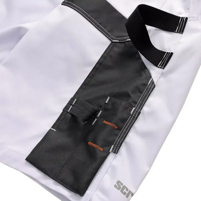 Scruffs korte werkbroek - gerecycled polyester/katoen met elastaan - holsterzakken en hamerlus - maat 46 - wit - bouw
