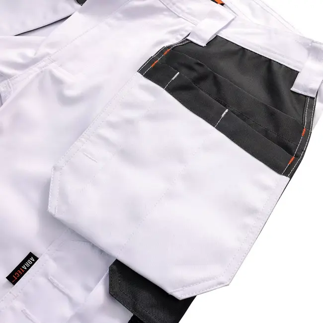 Scruffs Werkshort met holsterzakken - gerecycled polyester/katoen/elastaan 250 g/m2 - maat 44 - wit - voor bouw en klus