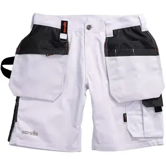 Scruffs Werkshort - gerecycled polyester, katoen, elastaan - holsterzakken en cargozak - maat 42 - wit - voor bouw en kluswerk