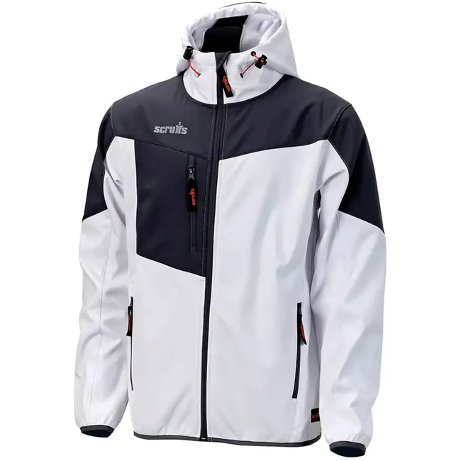 Scruffs Werkjas van softshell - winddicht, ademend en waterafstotend - maat S - wit/grafiet - voor bouw en buitenwerk