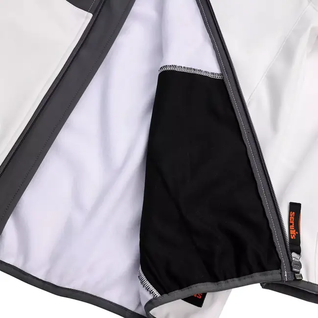 Scruffs Werkjas van softshell - winddicht, ademend en waterafstotend - maat S - wit/grafiet - voor bouw en buitenwerk