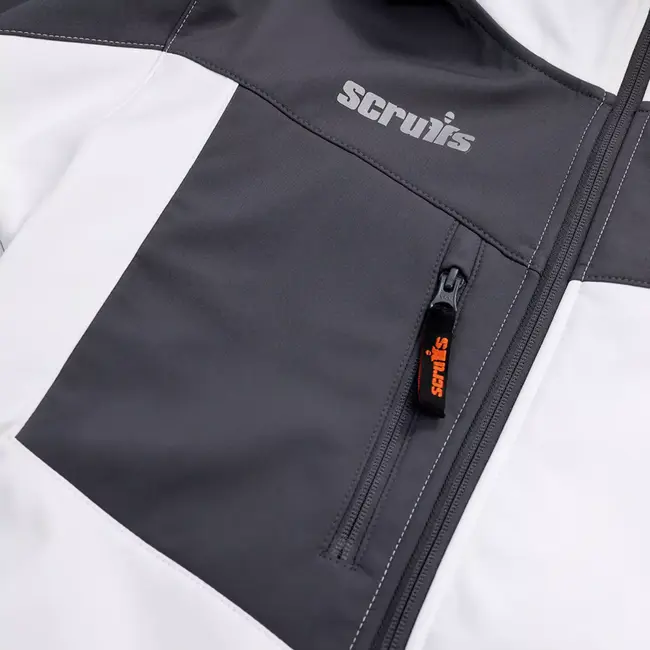 Scruffs Werkjas van softshell - winddicht, ademend en waterafstotend - maat S - wit/grafiet - voor bouw en buitenwerk