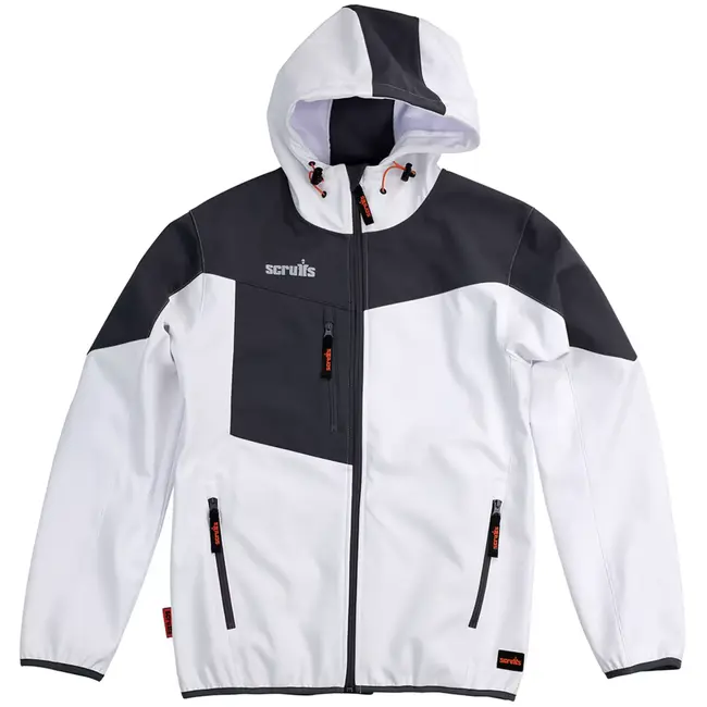 Scruffs Werkjas van softshell - winddicht, ademend en waterafstotend - maat S - wit/grafiet - voor bouw en buitenwerk