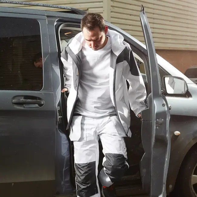 Scruffs Werkjas van softshell - winddicht, ademend en waterafstotend - maat S - wit/grafiet - voor bouw en buitenwerk