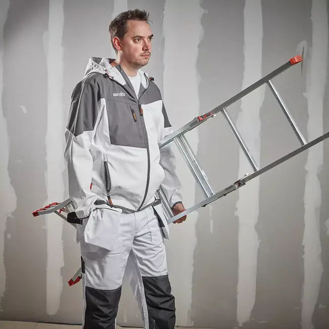 Scruffs Werkjas van softshell - winddicht, ademend en waterafstotend - maat S - wit/grafiet - voor bouw en buitenwerk