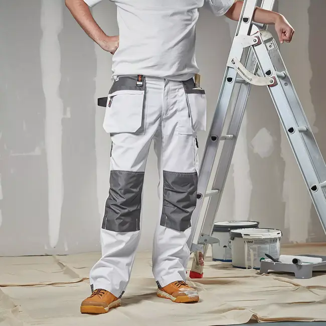Scruffs Werkbroek - polyester-katoen keperstof 250 g/m2 - kniezakken en holsterzakken - maat 54 - wit - voor bouw en klussen