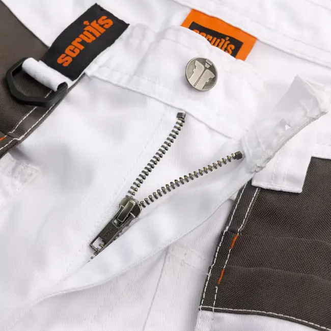 Scruffs lichtgewicht werkbroek polyester-katoen keperstof 250 g/m2 - holsterzakken en kniezakken - maat 52 - wit - bouw en klus