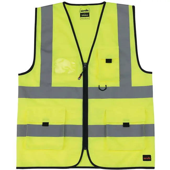 Scruffs Veiligheidsvest hoge zichtbaarheid - polyester 275 g/m2 - maat XXXL - geel - rits en zakken, kaarthouder - bouwplaats