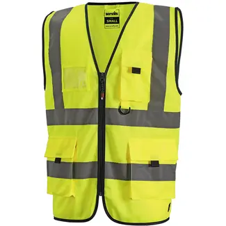 Scruffs Veiligheidsvest polyester hoge zichtbaarheid met ritssluiting, zakken en kaarthouder - maat XXL - geel - werk en bouw