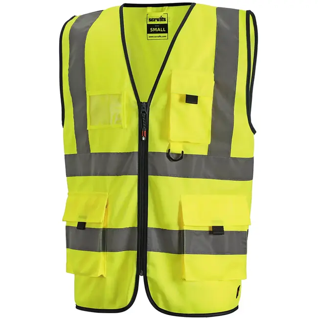 Scruffs veiligheidsvest - polyester 275 g/m2 - hoge zichtbaarheid - maat M - geel - ritssluiting en kaartvenster - voor werk