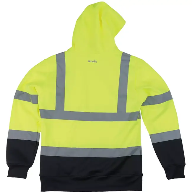 Scruffs Signalisatietrui met capuchon - textiel - hoge zichtbaarheid - maat XL - geel/donkerblauw - bouw en weg