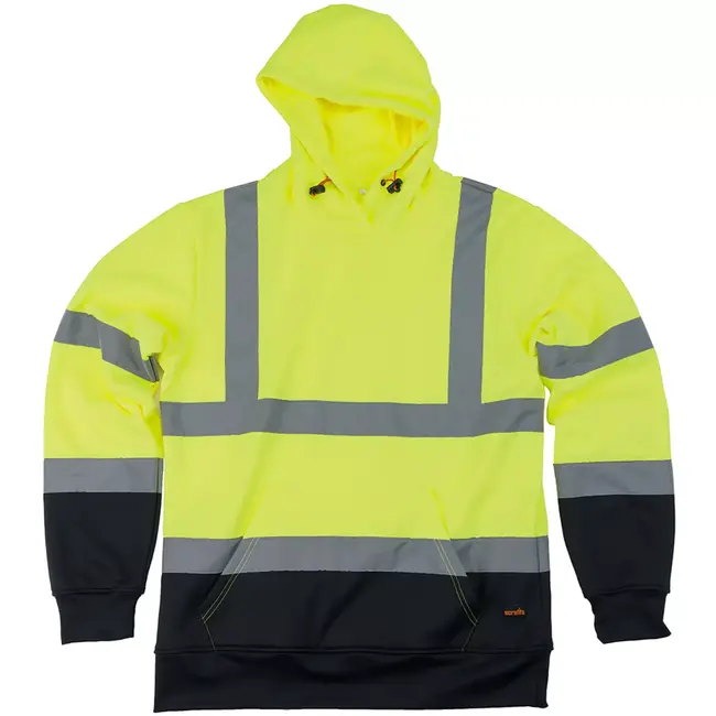 Scruffs Signalisatietrui met capuchon - textiel - hoge zichtbaarheid - maat XL - geel/donkerblauw - bouw en weg