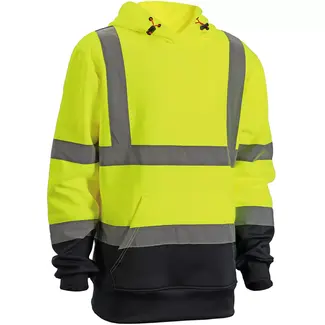 Scruffs Werktrui met capuchon - synthetisch - hoge zichtbaarheid met reflectie - maat M - geel en marineblauw - bouw